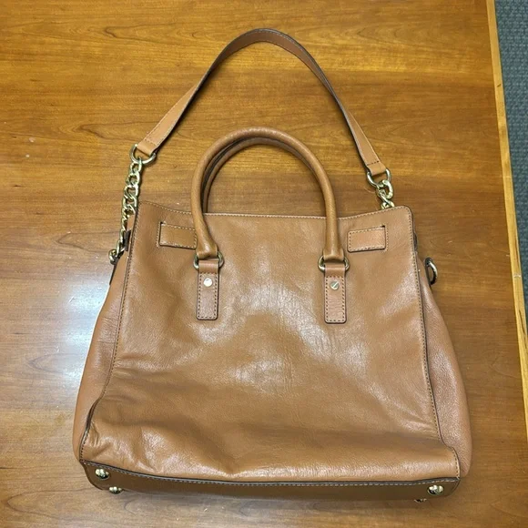 MICHAEL KORS Hamilton Large Saffiano Leather Handbag $358 Luggage w Gold Lock - Picture 5 of 11